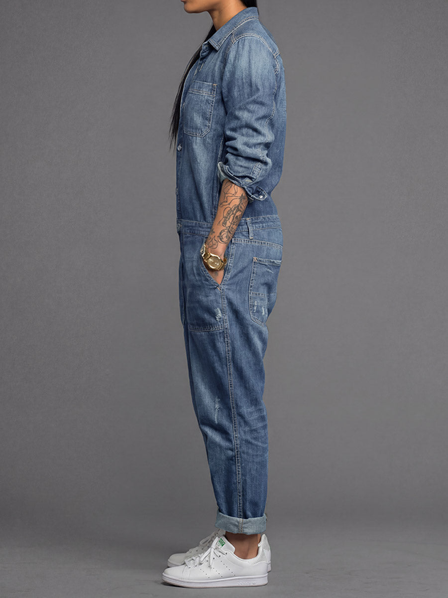 Van Elst Mode® | Dames-Denim-Overall met losse pasvorm