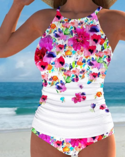 Romantische Halter Nek Bloemen Badpak