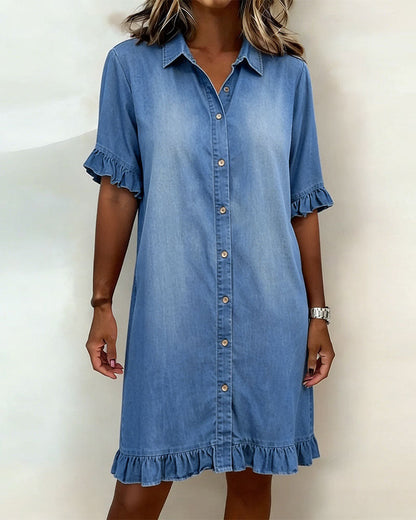 Van Elst Mode® | Comfortabele Denim Jurk met Flatterende Rimpeling
