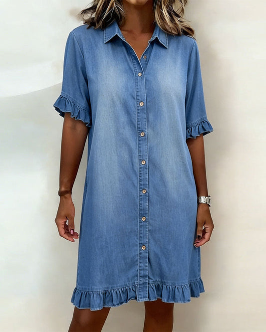 Van Elst Mode® | Comfortabele Denim Jurk met Flatterende Rimpeling