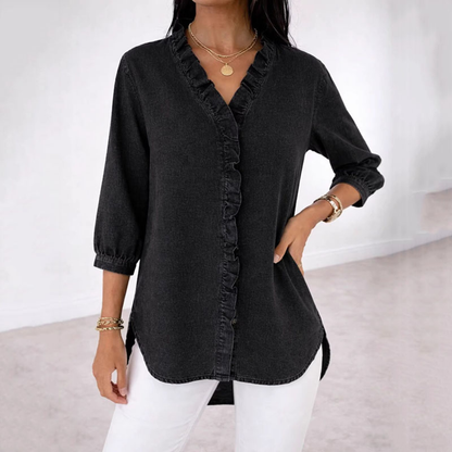 Van Elst Mode® | Casual damesblouse met ruches en V-hals