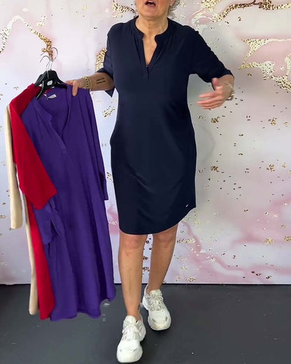 Van Elst Mode® | Effen jurk met V-hals