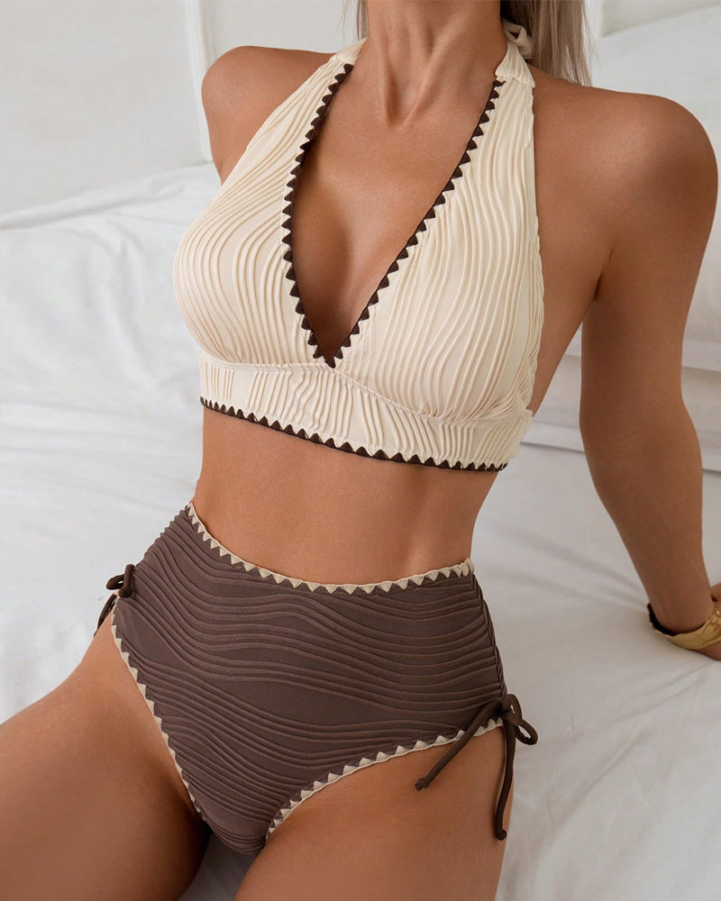 Halter Neck Contrast Kleur Bikini Twee-Delige Set