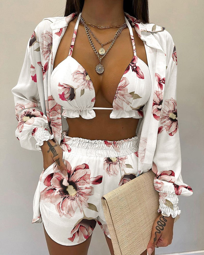Ballonmouw shirt bikini drie-delige set