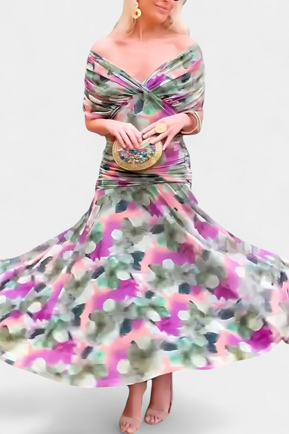 Van Elst Mode® | Lange Bloemen V-Hals Jurk