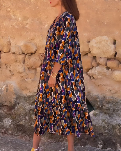 Van Elst Mode® | V-hals jurk met retroprint