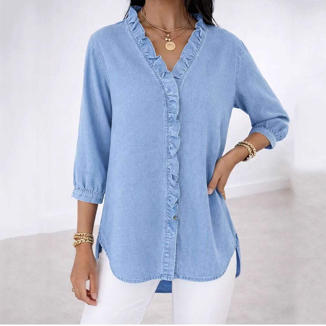 Van Elst Mode® | Casual damesblouse met ruches en V-hals