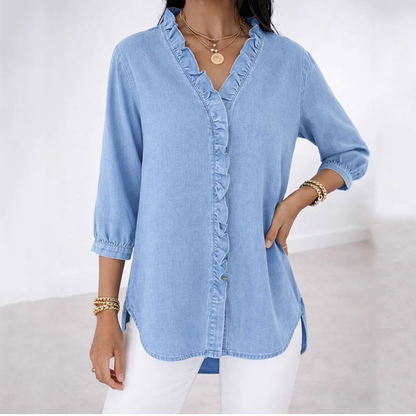 Van Elst Mode® | Casual damesblouse met ruches en V-hals
