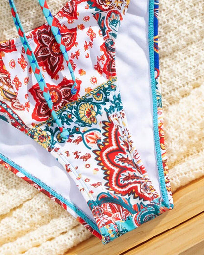 Geprinte Lace-Up Sexy Triangle Bikini