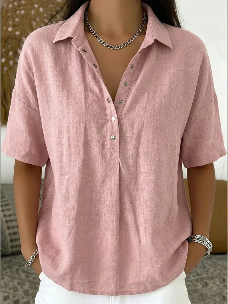 Van Elst Mode® | Blouse met kraag en knoopdetail (TIJDELIJK 1+1 GRATIS!)