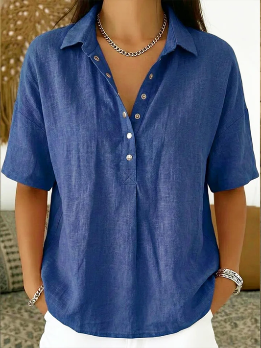 Van Elst Mode® | Blouse met kraag en knoopdetail (TIJDELIJK 1+1 GRATIS!)