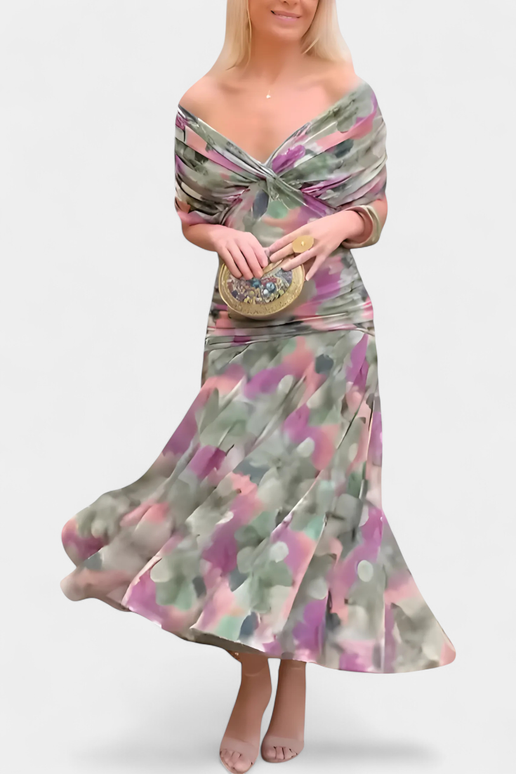 Van Elst Mode® | Lange Bloemen V-Hals Jurk