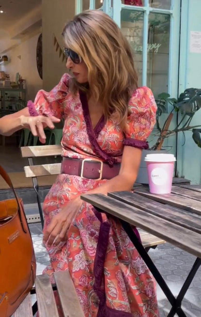 Van Elst Mode® | Elegante Roze Maxi Dress met Korte Mouwen