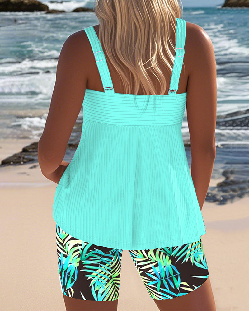 Gestreepte Vest Met Gedrukte Strandbroek Tankini