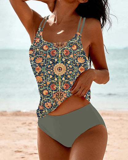 Geprinte dubbele band tankini