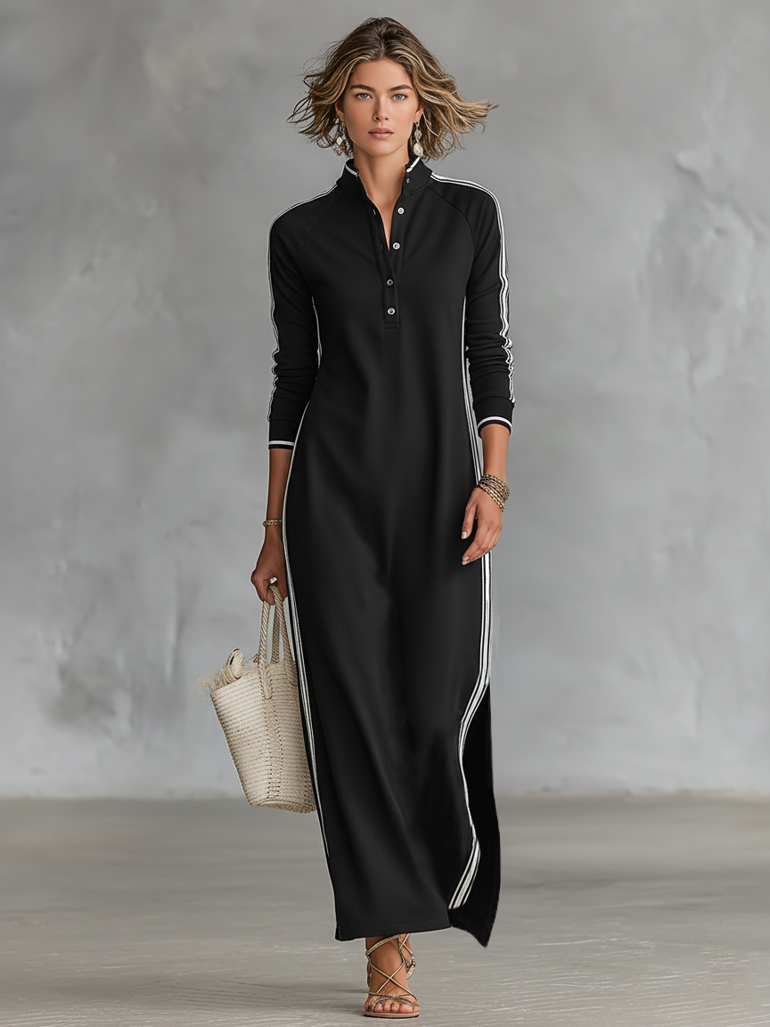 Sweat Maxi Jurk Met Knopkraag