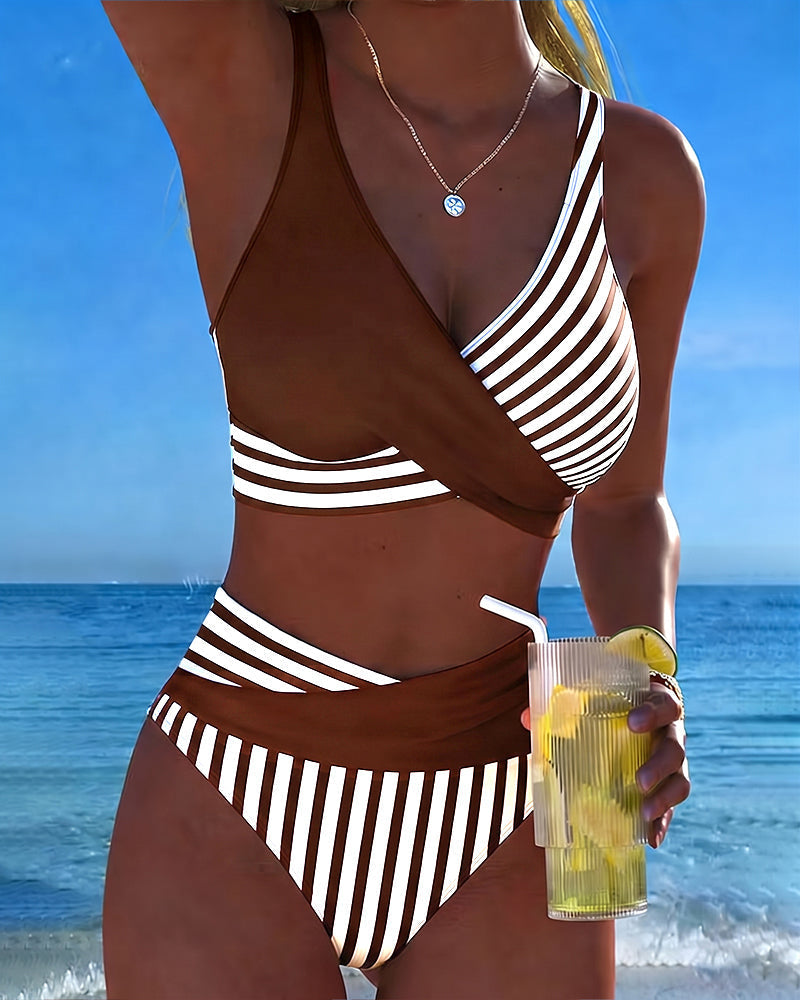 Kruislingse Gestreepte Print Bikini
