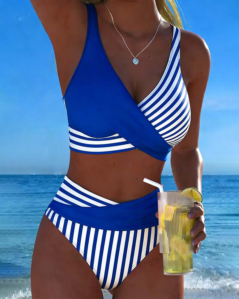 Kruislingse Gestreepte Print Bikini