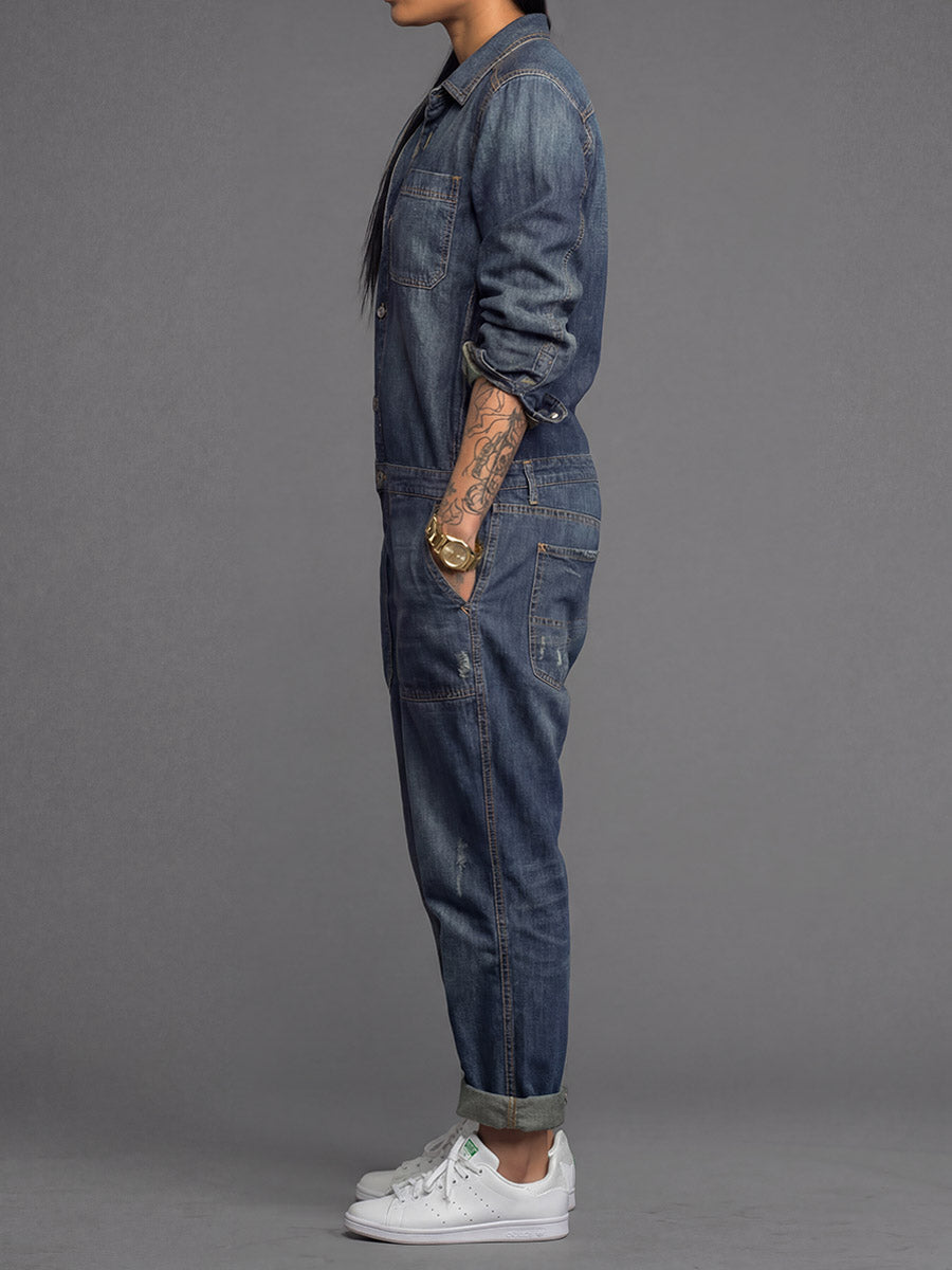 Van Elst Mode® | Dames-Denim-Overall met losse pasvorm