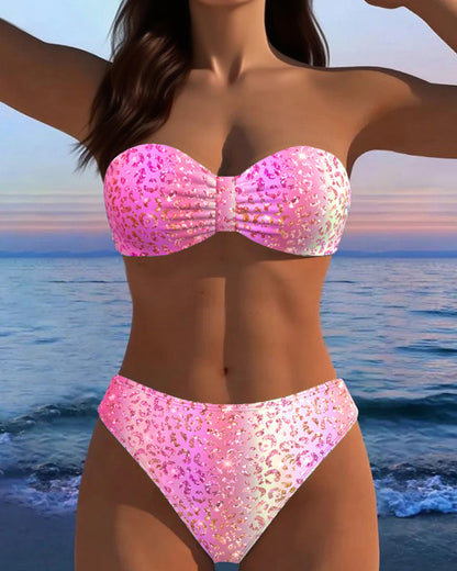 Luipaardprint Bandeau Bikini