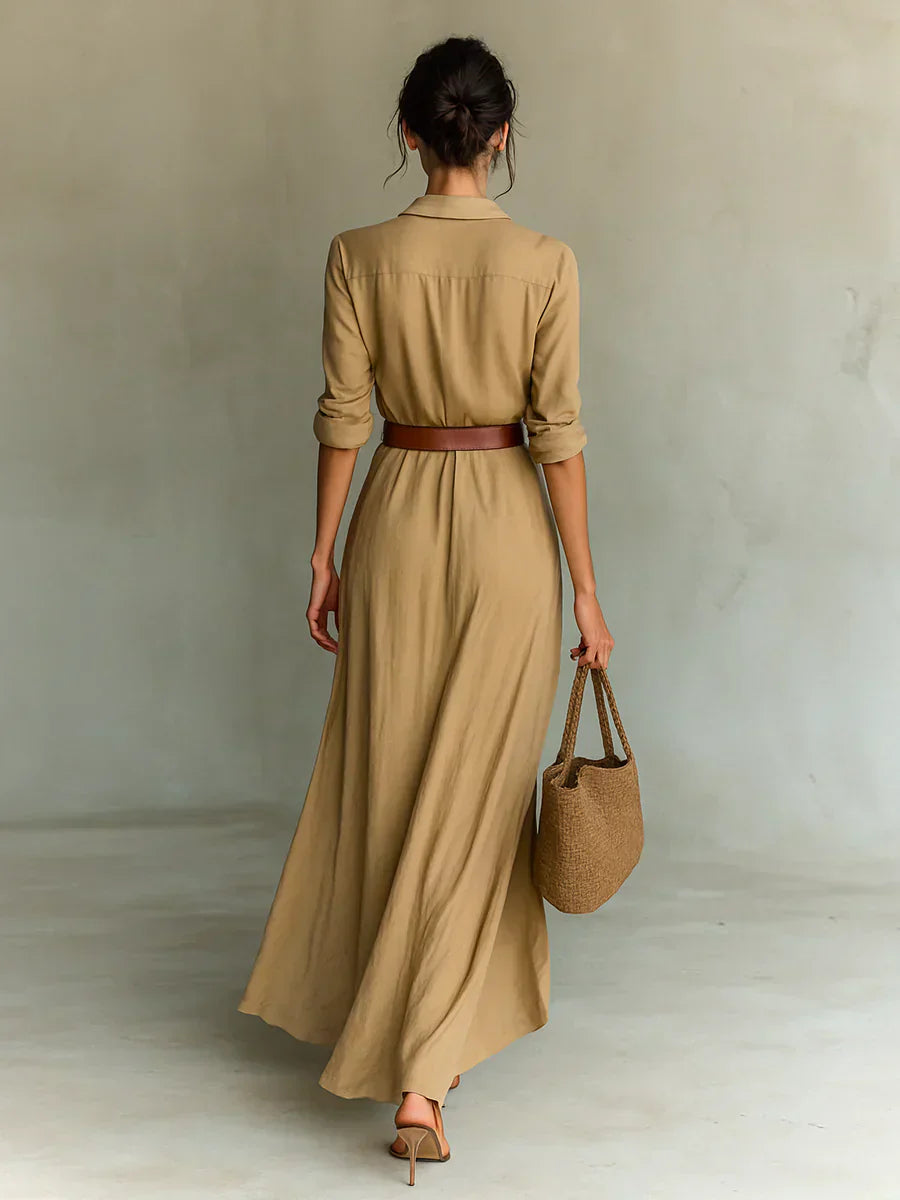 Camille™ | Maxi jurk met revers en ceintuur in de taille