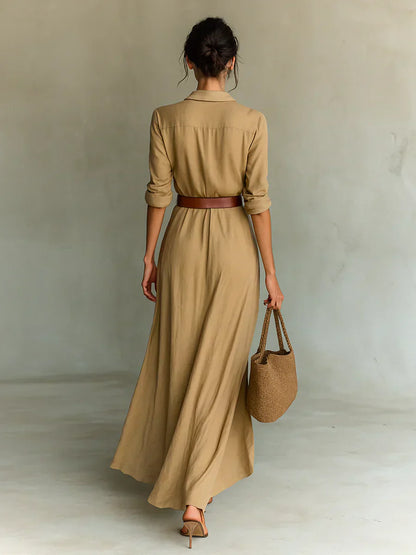 Camille™ | Maxi jurk met revers en ceintuur in de taille