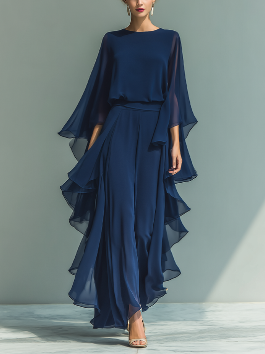 Marineblauwe Chiffon Set Rimpels