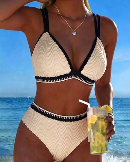 Kleurblok Dubbele Band Textuur Bikini