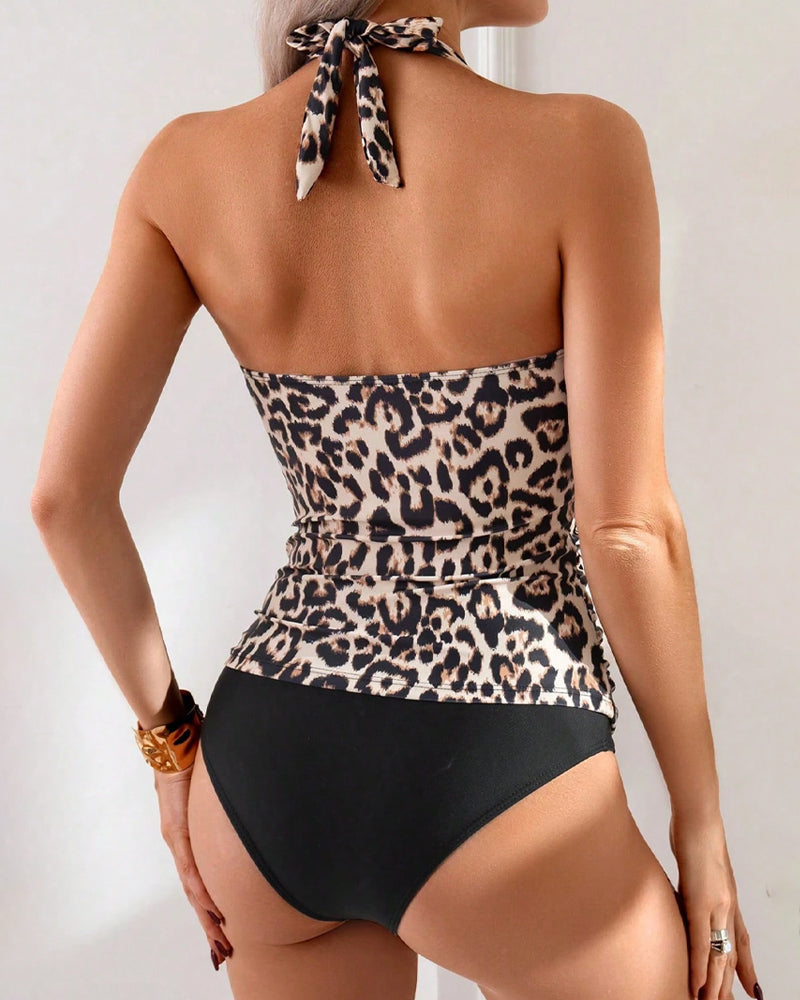 Halter Nek Luipaardprint Triangle Twee-delige Badpak