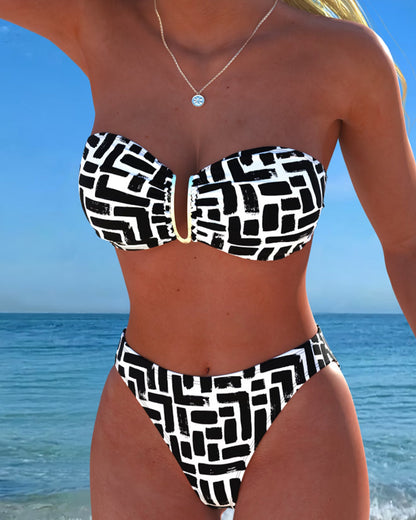 Strapless Geometrische Print Bandeau Bikini