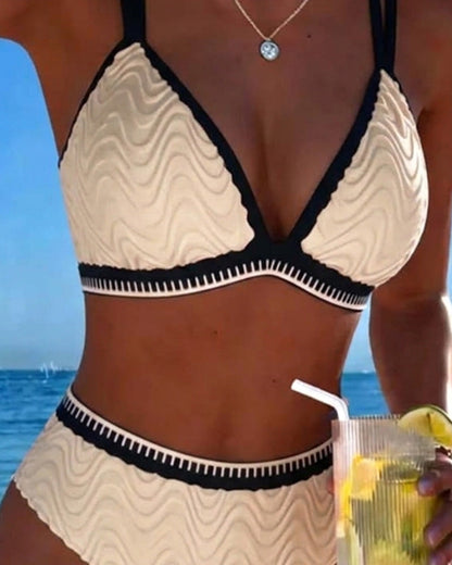Kleurblok Dubbele Band Textuur Bikini