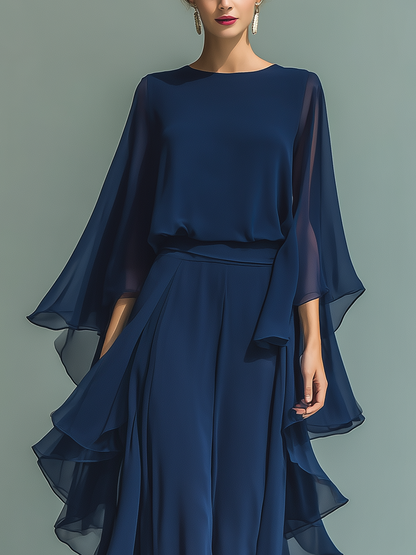 Marineblauwe Chiffon Set Rimpels