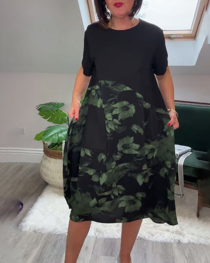 Van Elst Mode® | Patchworkjurk met Ronde Halslijn en Bloemenprint