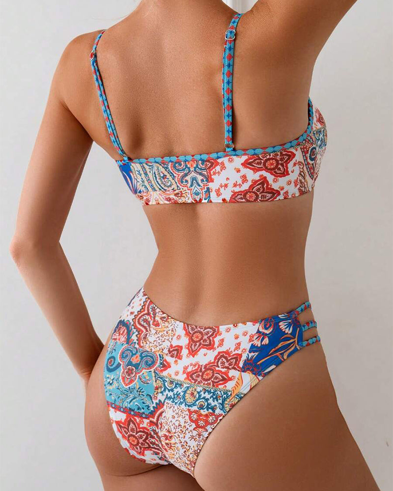 Geprinte Lace-Up Sexy Triangle Bikini