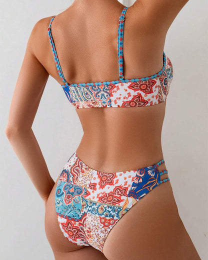 Geprinte Lace-Up Sexy Triangle Bikini