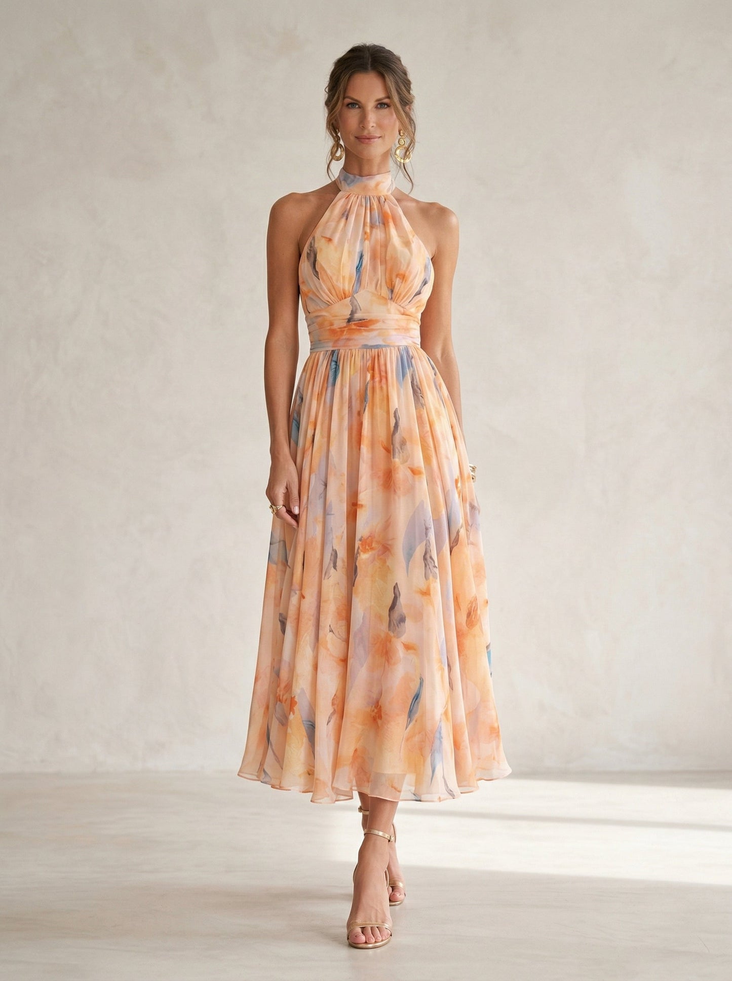Halterneck Jurk met Aquarelprint