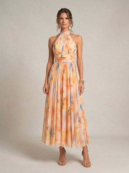 Halterneck Jurk met Aquarelprint