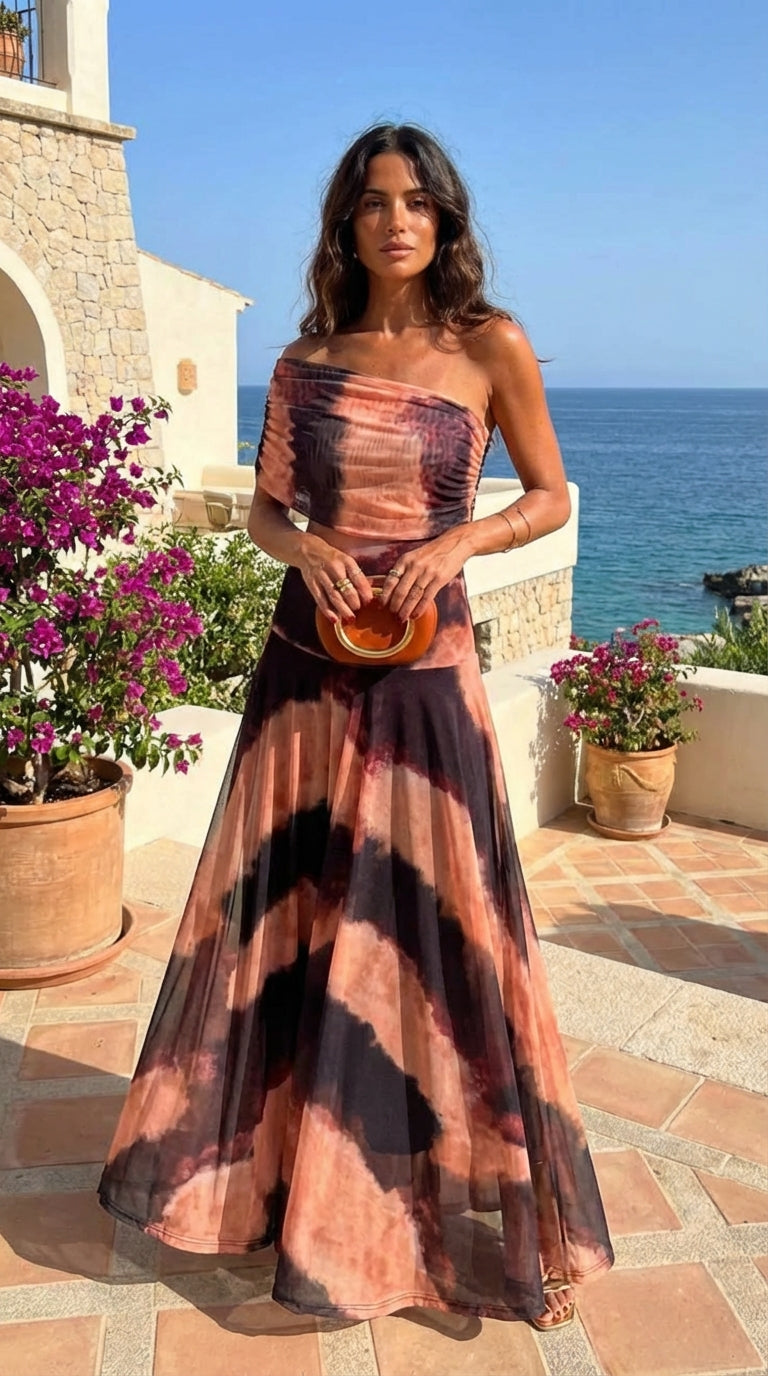 Jurk met Oranje en Bruin Print