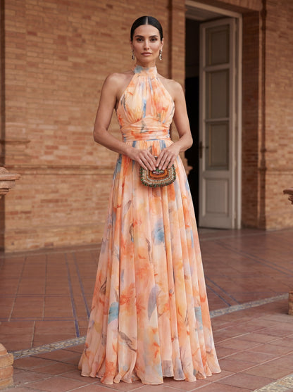 Halterneck Jurk met Aquarelprint