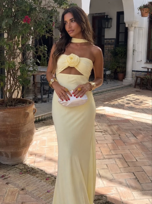 Maxi Halterjurk met Rozencorsage