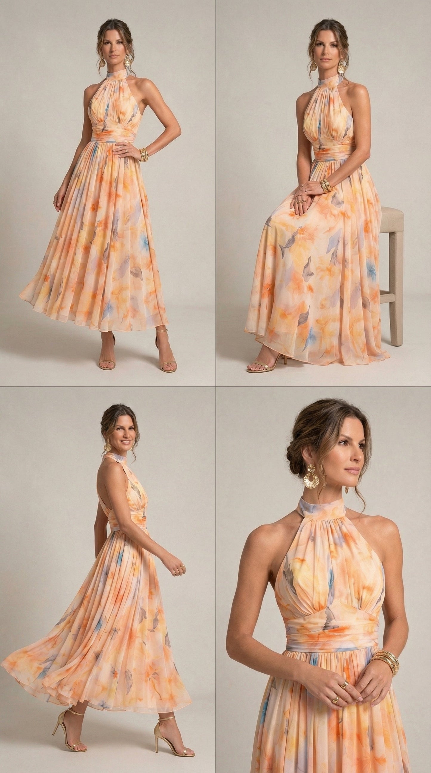 Halterneck Jurk met Aquarelprint