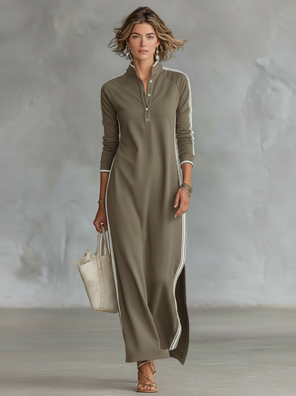 Sweat Maxi Jurk Met Knopkraag