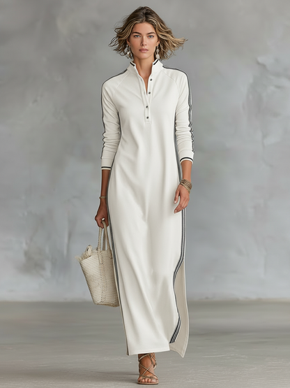 Sweat Maxi Jurk Met Knopkraag