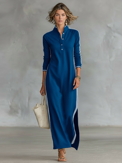 Sweat Maxi Jurk Met Knopkraag