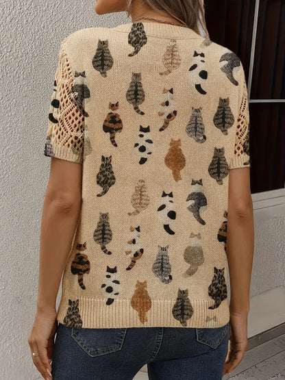 Van Elst Mode® | Elegante pullover met kattenprint