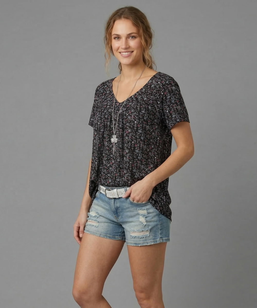 Van Elst Mode® | T-shirt Flora met V-hals