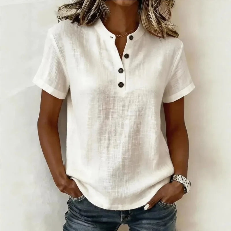 Van Elst Mode® | Zomerse katoenen blouse met knoopsluiting (TIJDELIJK 1+1 GRATIS!)