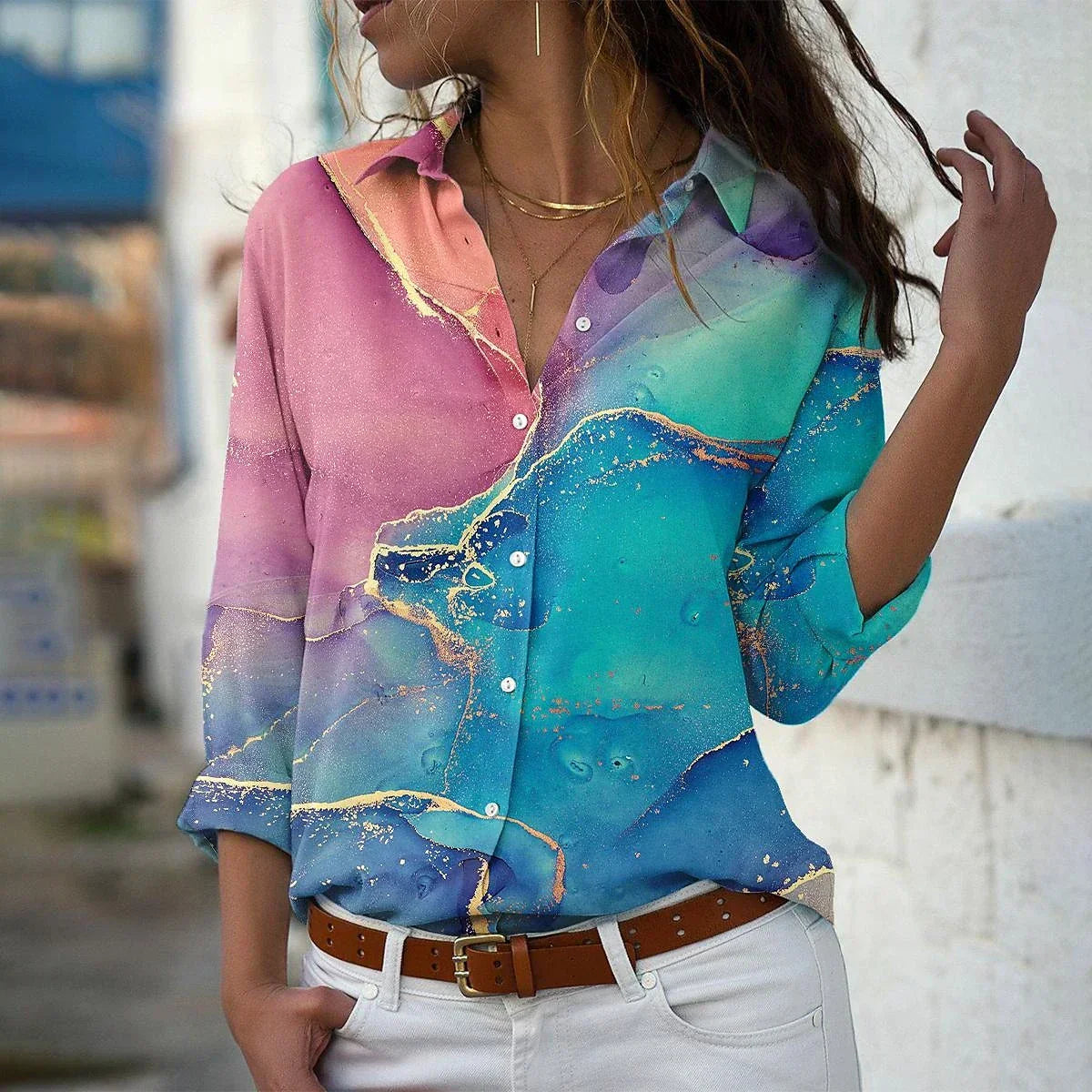 Van Elst Mode® |MODIEUS BEDRUKTE BLOUSE