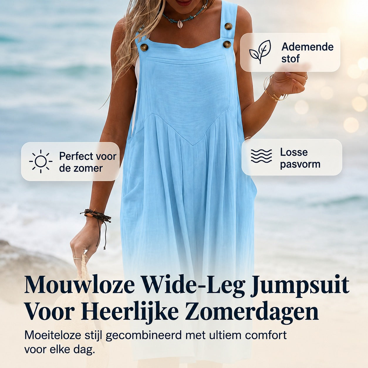 Van Elst Mode® | Mouwloze jumpsuit met wijde pijpen