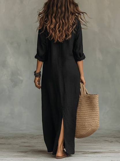 Maxi zwarte jurk met knopen | Soline™